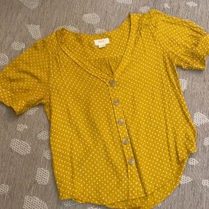 Maeve by Anthropology Yellow Polka Dot Blouse